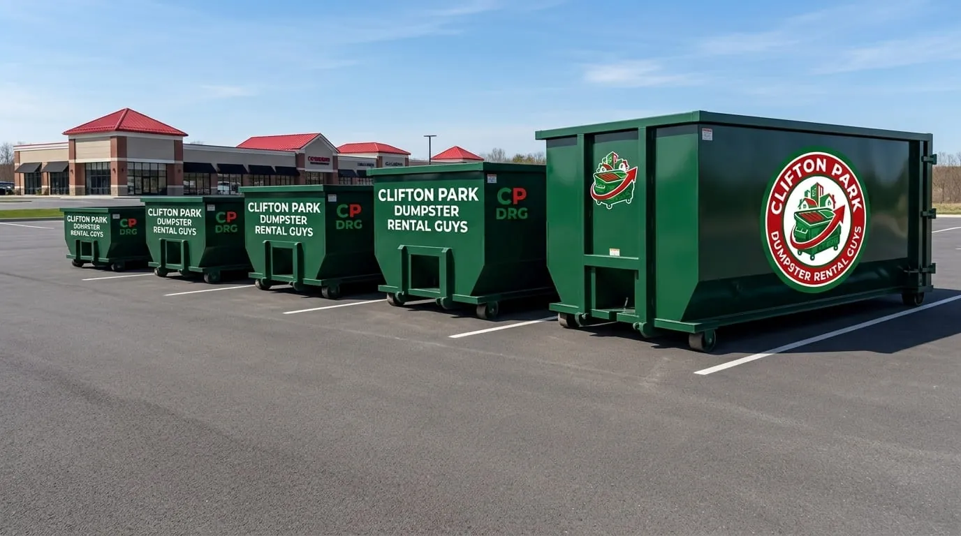 Clifton Park Dumpster Rental Guys team member beside a roll-off dumpster in Clifton Park, NY