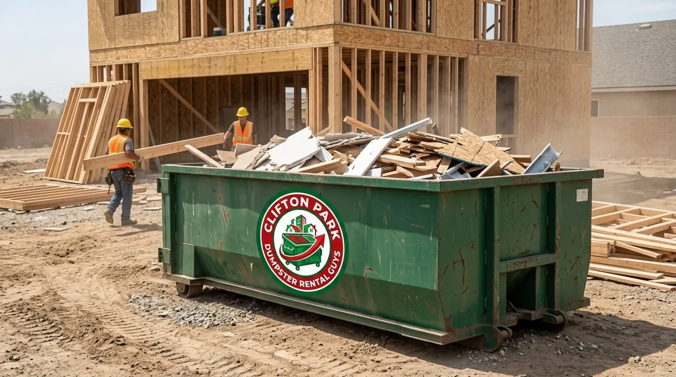 Clifton Park Dumpster Rental Guys fleet of roll-off dumpsters and trucks in Clifton Park, NY
